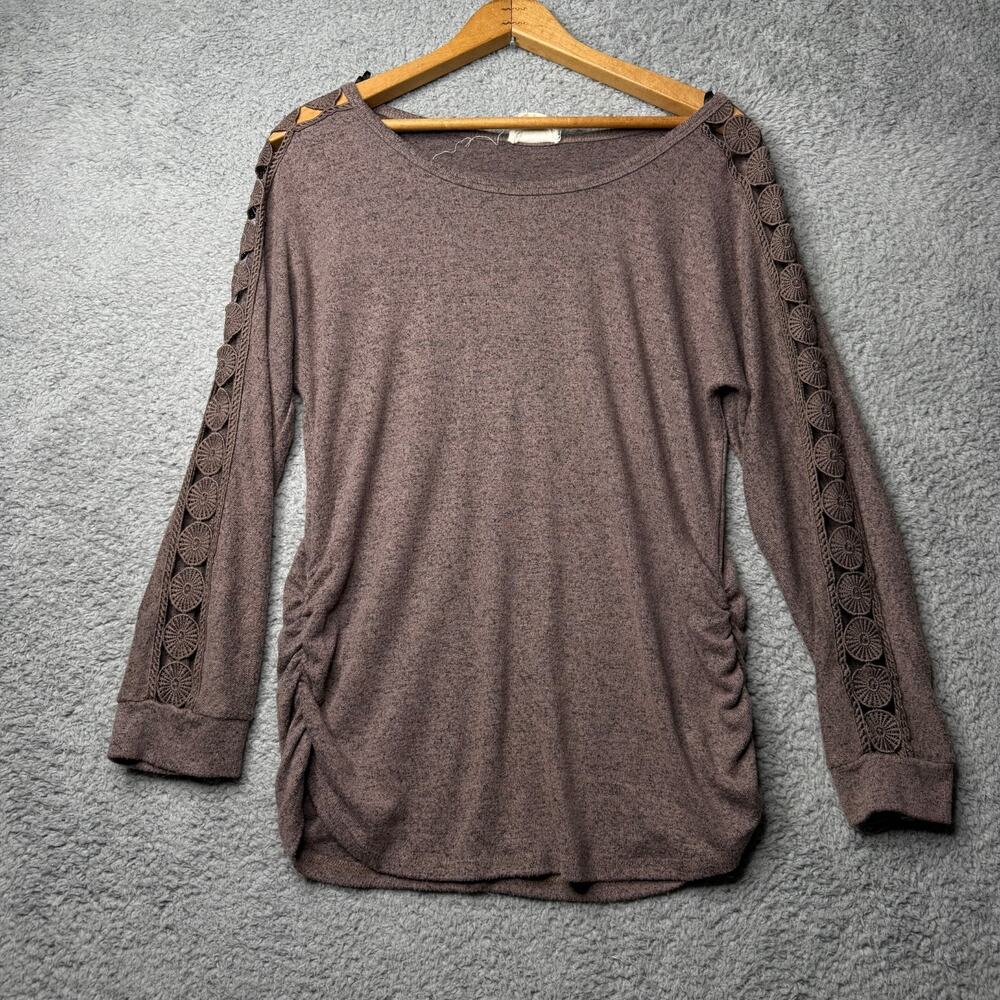 Vintage Clyde & Baxter Sweater Women's Medium Brown Lace Long Sleeve Top